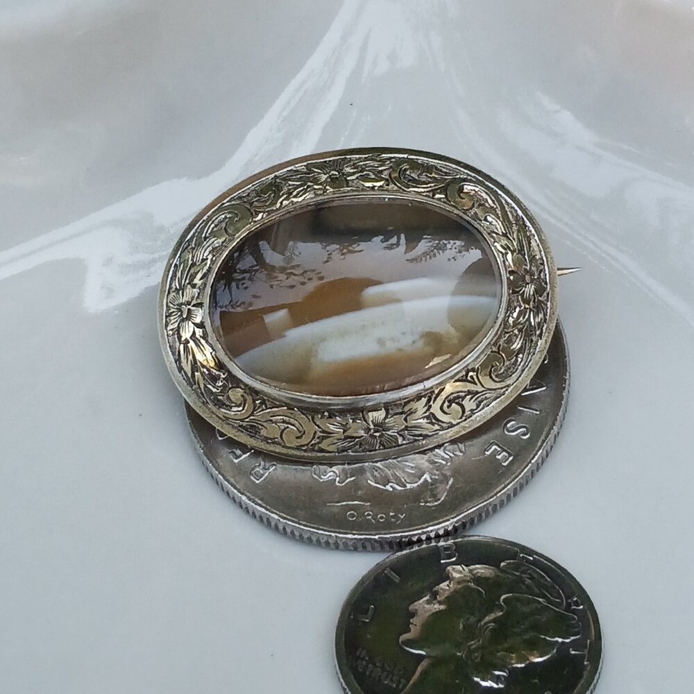Antique Gold Fill & Agate Brooch - Picture 3 of 6